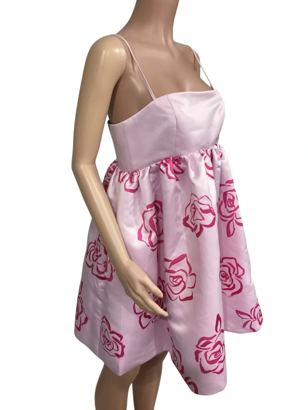 Maeve Babydoll Mini Dress Pink Combo Floral Roses Fit & Flare size Medium Read - Picture 6 of 12